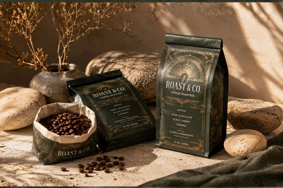 Premium coffee bean packaging in stand-up pouches for coffee brands in Malaysia