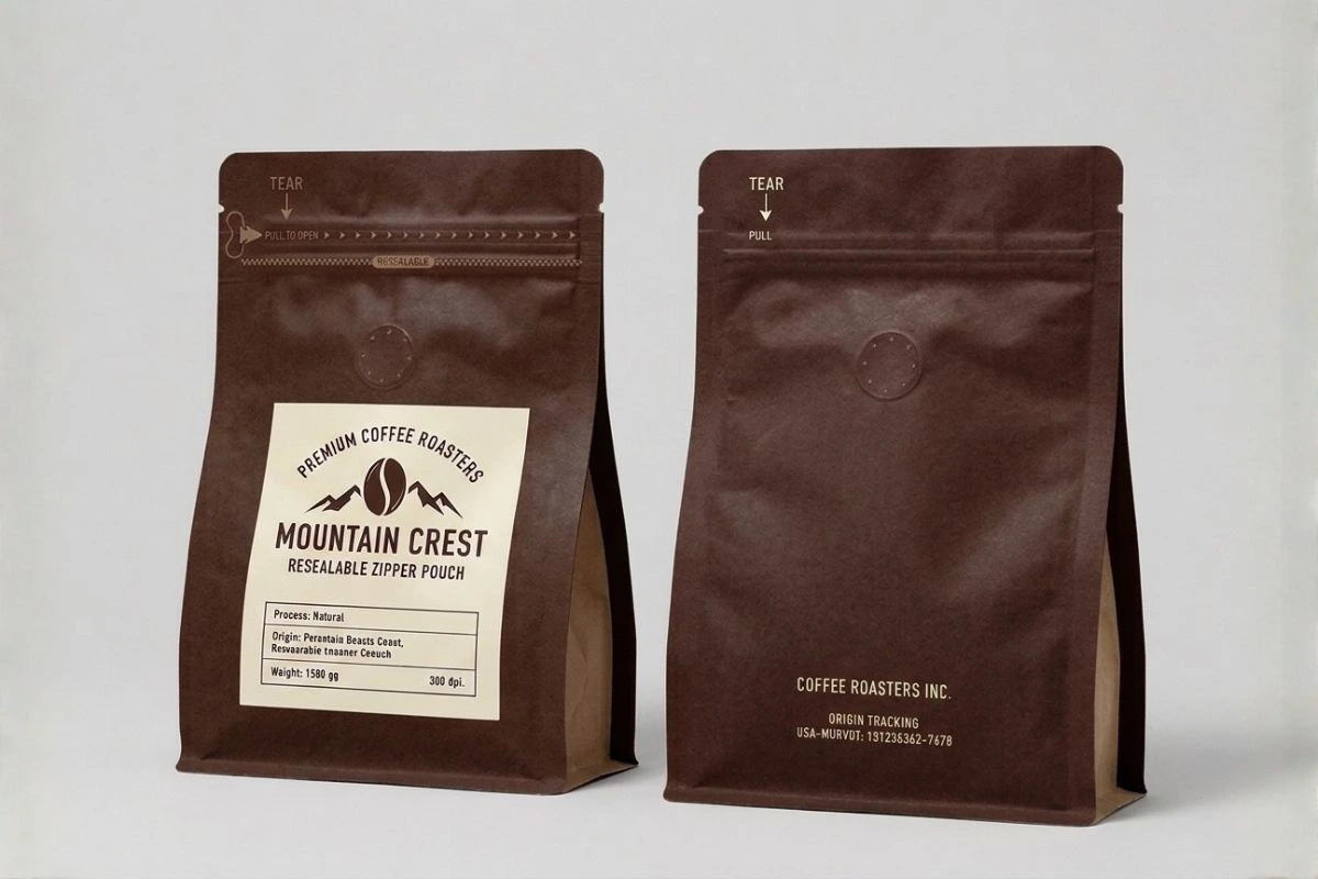 Resealable zipper coffee pouch that helps keep roasted coffee beans fresh after opening Resealable zipper coffee pouch that helps keep roasted coffee beans fresh after opening