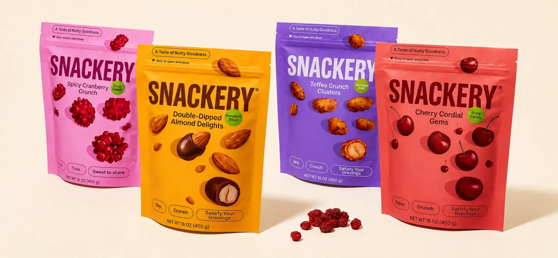 Custom printed stand-up pouch packaging for snacks in multiple flavours